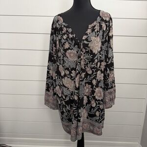 Lucky Brand Blouse Womens 3XL Paisley Floral Boho Peasant Hippie Flowy